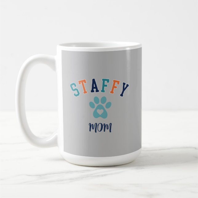 Mug Staffy Mom Pawprint Heart Custom Text Retro (Gauche)