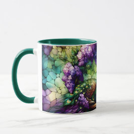 Mug Stained Glass Peacock Floral Wreath Art
