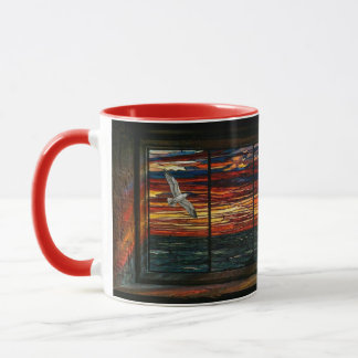 Mug Stainglass sunset with Seagull and Sailboat