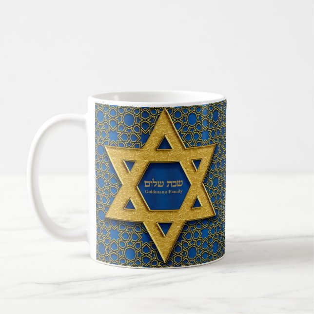 Mug Star Bleue Or David Hébreu Shabbat Shalom (Gauche)