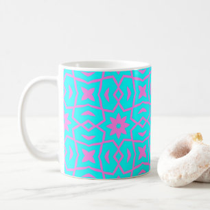 Mug Star Flower Motif en rose et turquoise