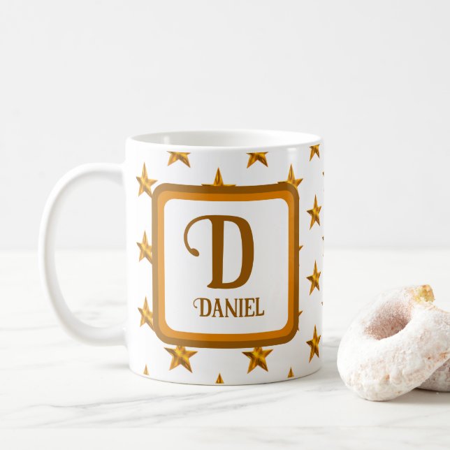 Mug Star Monogram Initial Orange Gold Prénom (Avec donut)