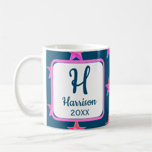 Mug Star Monogramme initial rose bleu coloré