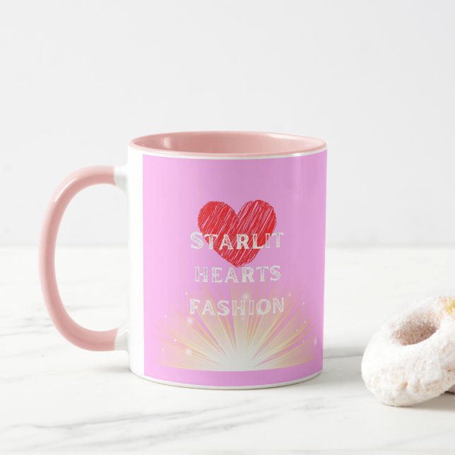 Mug Starlit Coeurs Mode Coeur rouge Combo brillant (Avec donut)