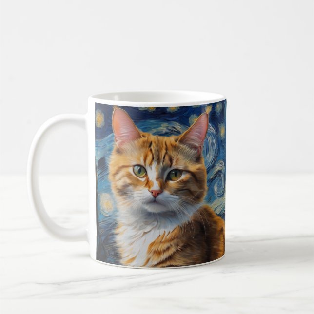 Mug Starry Night Art with a Cat (Gauche)