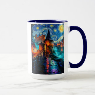 Mug Starry Night Fantasy Fortress Magical Art