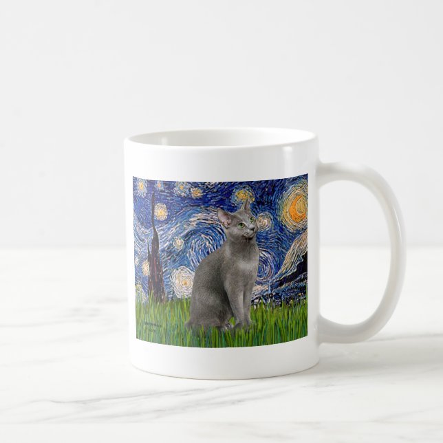 Mug Starry Night - Russian Blue cat (Droite)