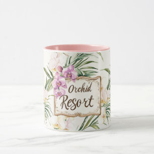 Mug Station de fleurs d'orchidées tropicales blanches 