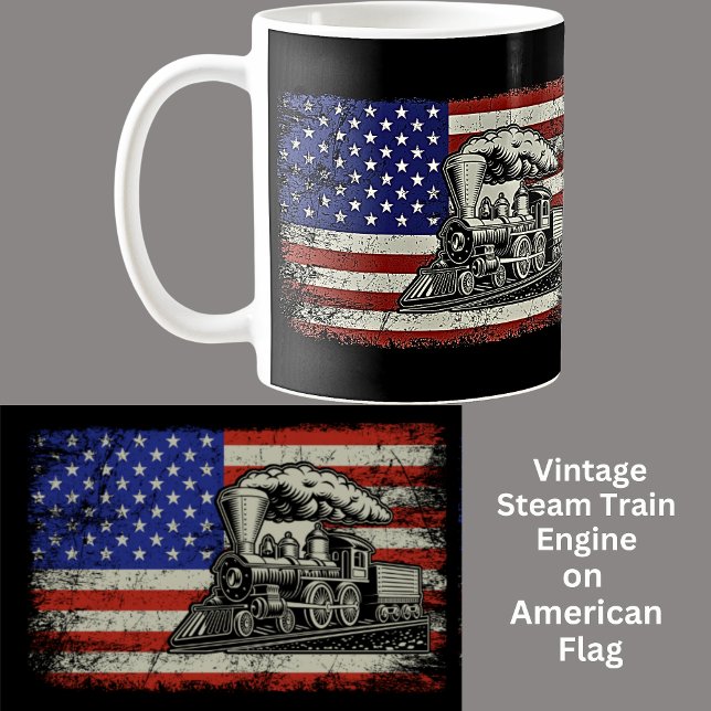 Mug Steam Train Engine Railroad on USA American Flag (Créateur téléchargé)