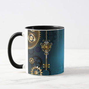 Mug Steampunk Arrière - plan turquoise avec Gears