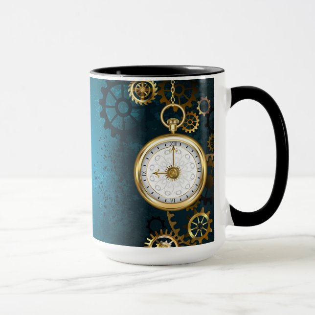 Mug Steampunk Arrière - plan turquoise avec Gears (Droite)