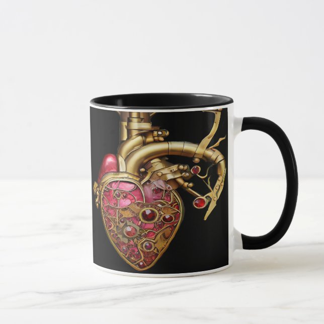 Mug Steampunk Coeur Anatomique rubis et engrenages (Droite)