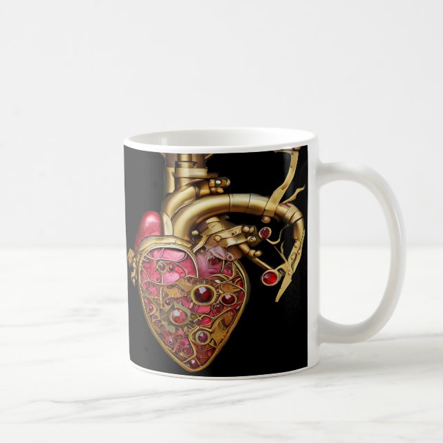 Mug Steampunk Coeur Anatomique rubis et engrenages (Droite)