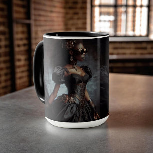 Mug Steampunk Vintage Victorian Lady Black Raven