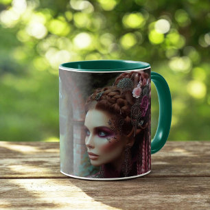 Mug Steampunk Vintage Victorian Lady Pink Garden