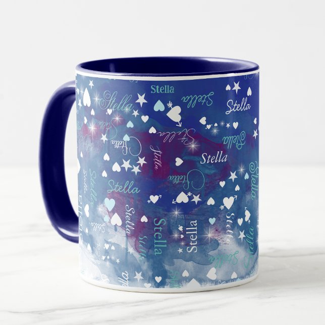 Mug Stella nom personnalisé plein de coeurs et étoiles (Créateur téléchargé)