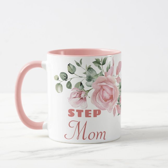 Mug Step Mom Year Established Custom Pink Roses  (Gauche)