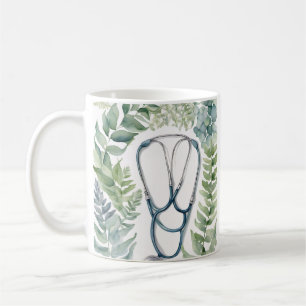 Mug Stéthoscope de vie d'infirmière Fougères Eucalyptu