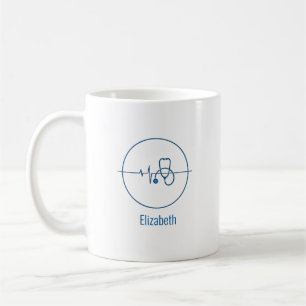 Mug Stéthoscope Médical Bleu Battement de Coeur Nom Pe
