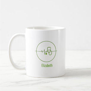 Mug Stéthoscope Médical Vert Rythme Cardiaque Nom Pers