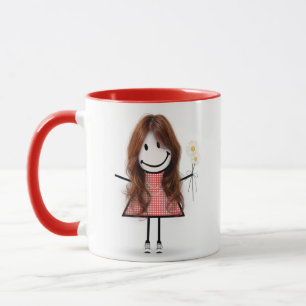 Mug Stick Figure Girl with Daisies and Quote