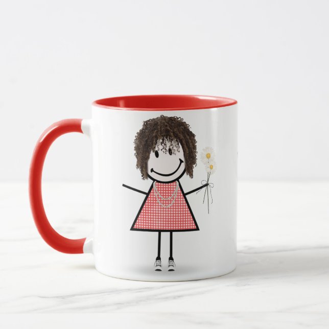 Mug Stick Figure Girl with Daisies and Quote (Gauche)