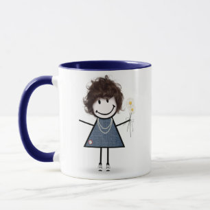 Mug Stick Figure Girl with Daisies and Quote