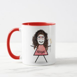 Mug Stick Girl with Daisies and Inspirational Quote