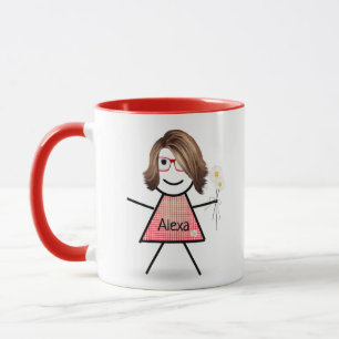 Mug Stick Girl with Daisies and Inspirational Quote