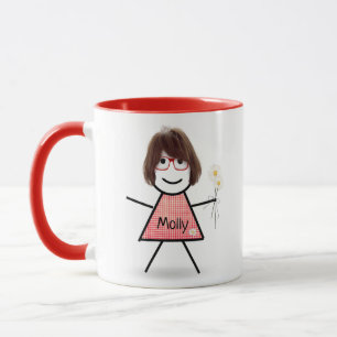 Mug Stick Girl with Daisies and Inspirational Quote