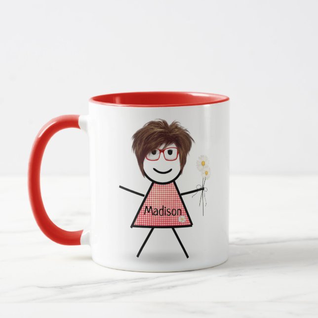 Mug Stick Girl with Daisies and Inspirational Quote (Gauche)