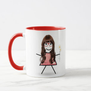 Mug Stick Girl with Daisies and Inspirational Quote