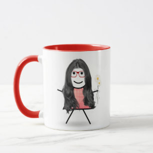 Mug Stick Girl with Daisies and Inspirational Quote