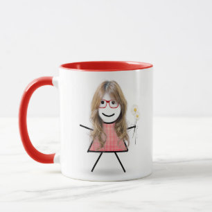 Mug Stick Girl with Daisies and Inspirational Quote