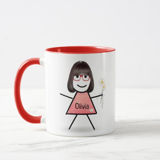 Mug Stick Girl with Daisies and Inspirational Quote (Gauche)