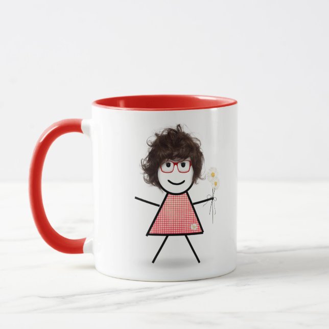 Mug Stick Girl with Daisies and Quote (Gauche)