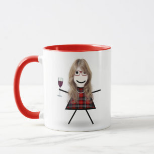 Mug Stick Girl with Wine Glass and Quote