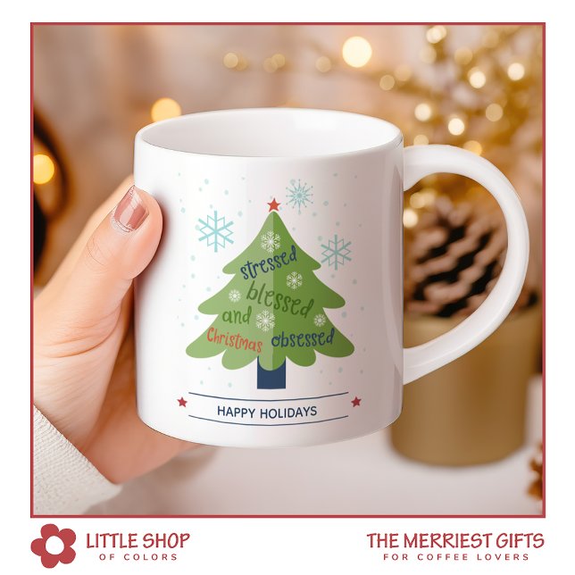 Mug Stress Bienheureux Noël Obsédé Personnalisé (Créateur téléchargé)