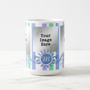 Mug Stripes & Monogramme Floraison-Turquoise/Menthe
