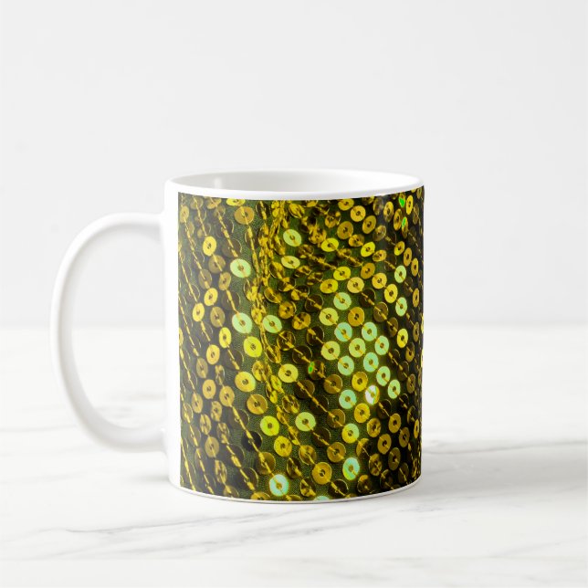 Mug Style années 80 closeup textile paillée. (Gauche)