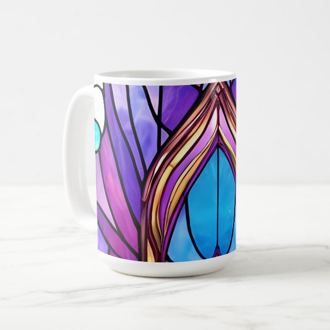 Mug Style Art Nouveau Vitrage Peacock Plumes (Devant gauche)