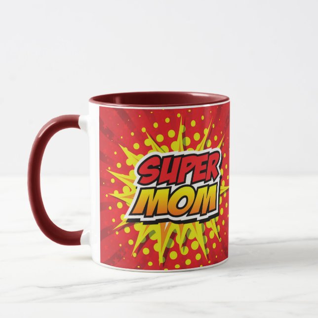 Mug Style de livre bande dessinée rouge et jaune Super (Gauche)