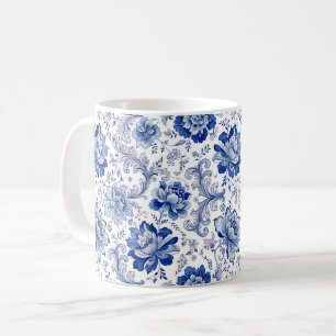 Mug Style Delft Bleu Blanc Fleurs Fantaisie Caprice