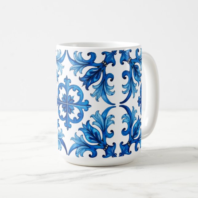 Mug style italien, méditerranéen, mosaïque, bleu, (Devant droit)