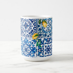 Mug style italien, méditerranéen, mosaïque, bleu, citr