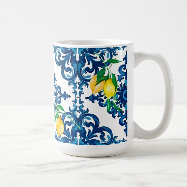 Mug style italien, mosaïque, bleu, citron, (Droite)
