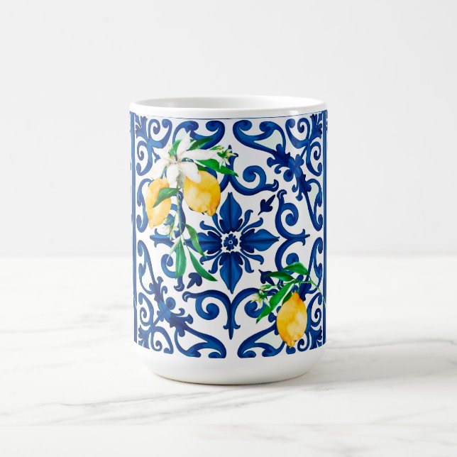 Mug style italien, mosaïque, bleu, citron, (Centre)
