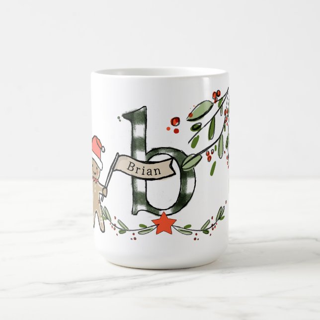 Mug Style Rétro Joli Monogramme de Noël B Avec Nom (Centre)