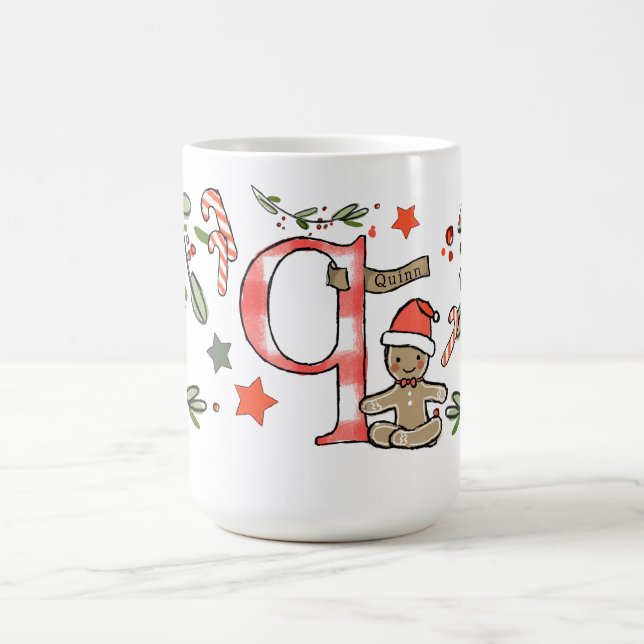 Mug Style Rétro Joli Monogramme De Noël Q Avec Nom (Centre)