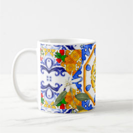 Mug style sicilien, citrons, majolica